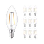 Confezione Multipack 10x Philips Corepro LED Candela E14 Filamento Chiara 2W 250lm – 827 – Bianco Molto Caldo | Sostitutiva 25W